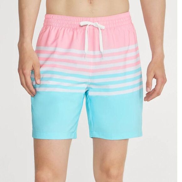 Chubbies On The Horizons Swim Trunks Mens XL 7” Pink Blue Striped Mesh Lined - Picture 1 of 8